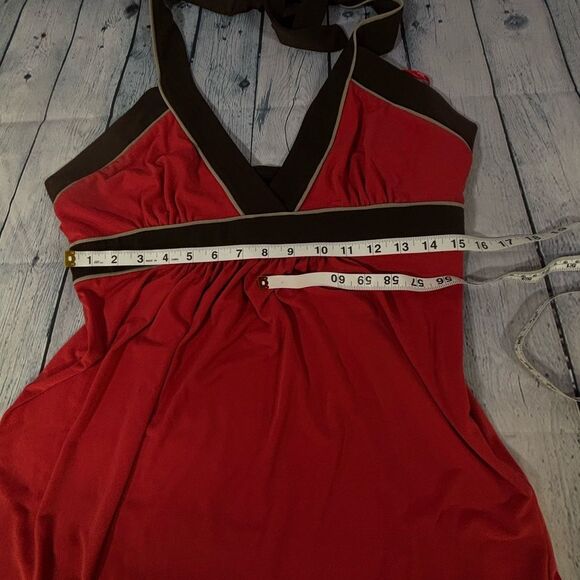NWT Max and Cleo Meg Coral and Brown Y2K Rockabilly Skater Mini Halter Dress L - Picture 8 of 10
